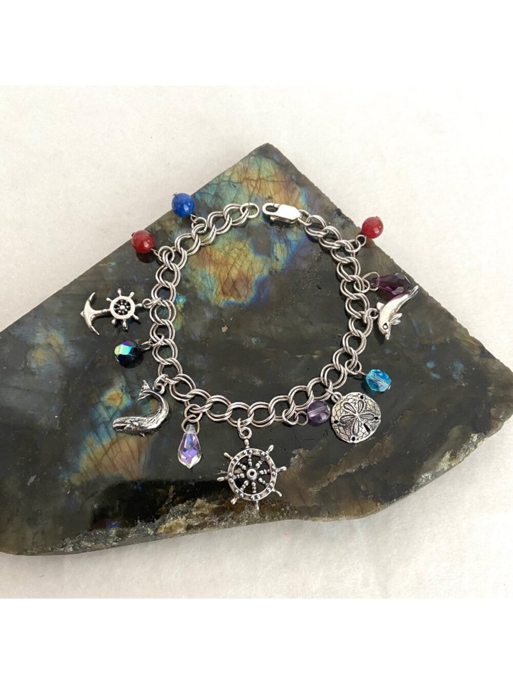 VTG Kabana Sterling Silver 925 KBN Sea Life Double Curb Chain Charm Bracelet 7"